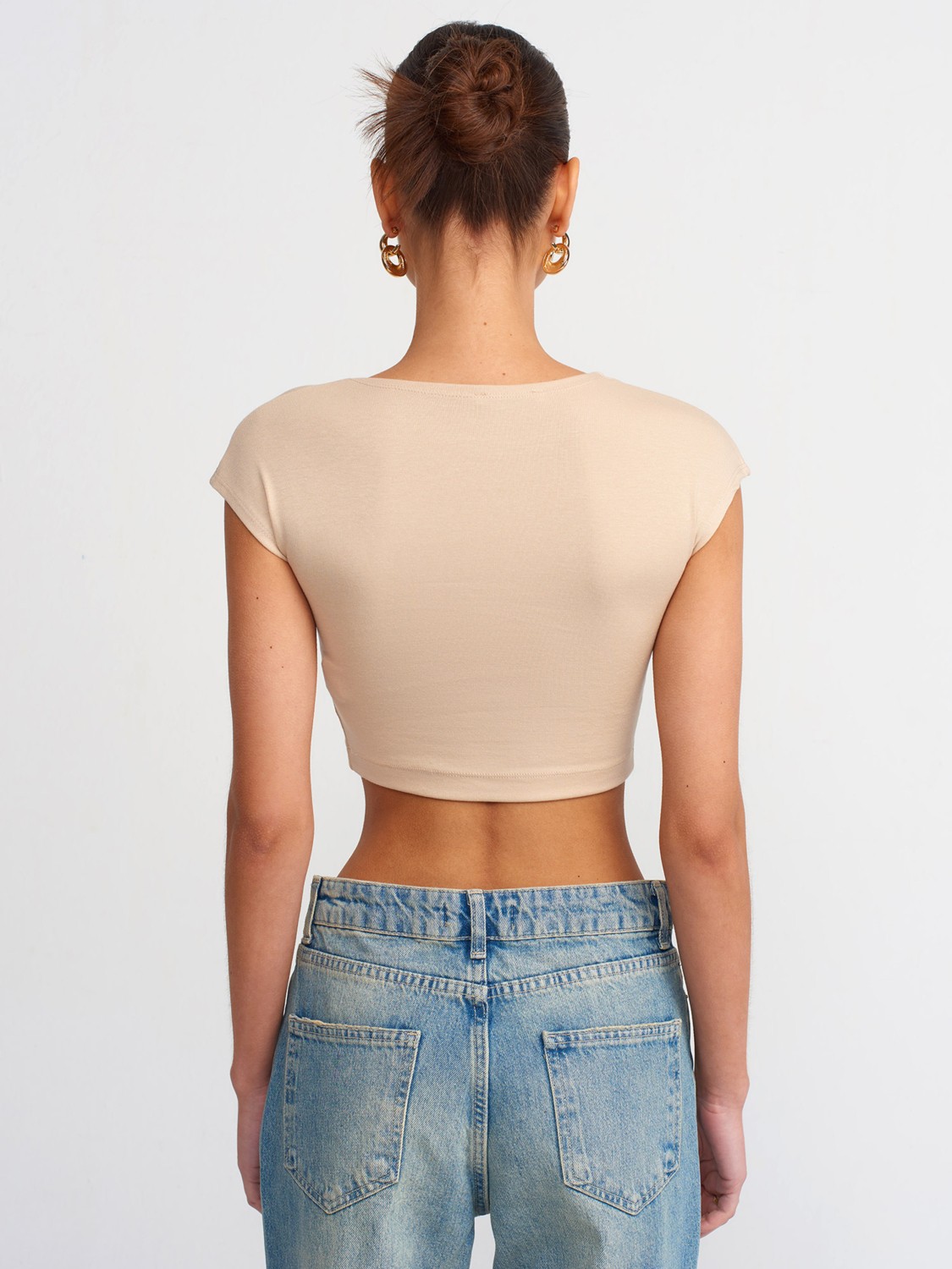 Dilvin 30528 Pamuk ve Modal Karışımlı Crop Top-Beyaz görsel 6