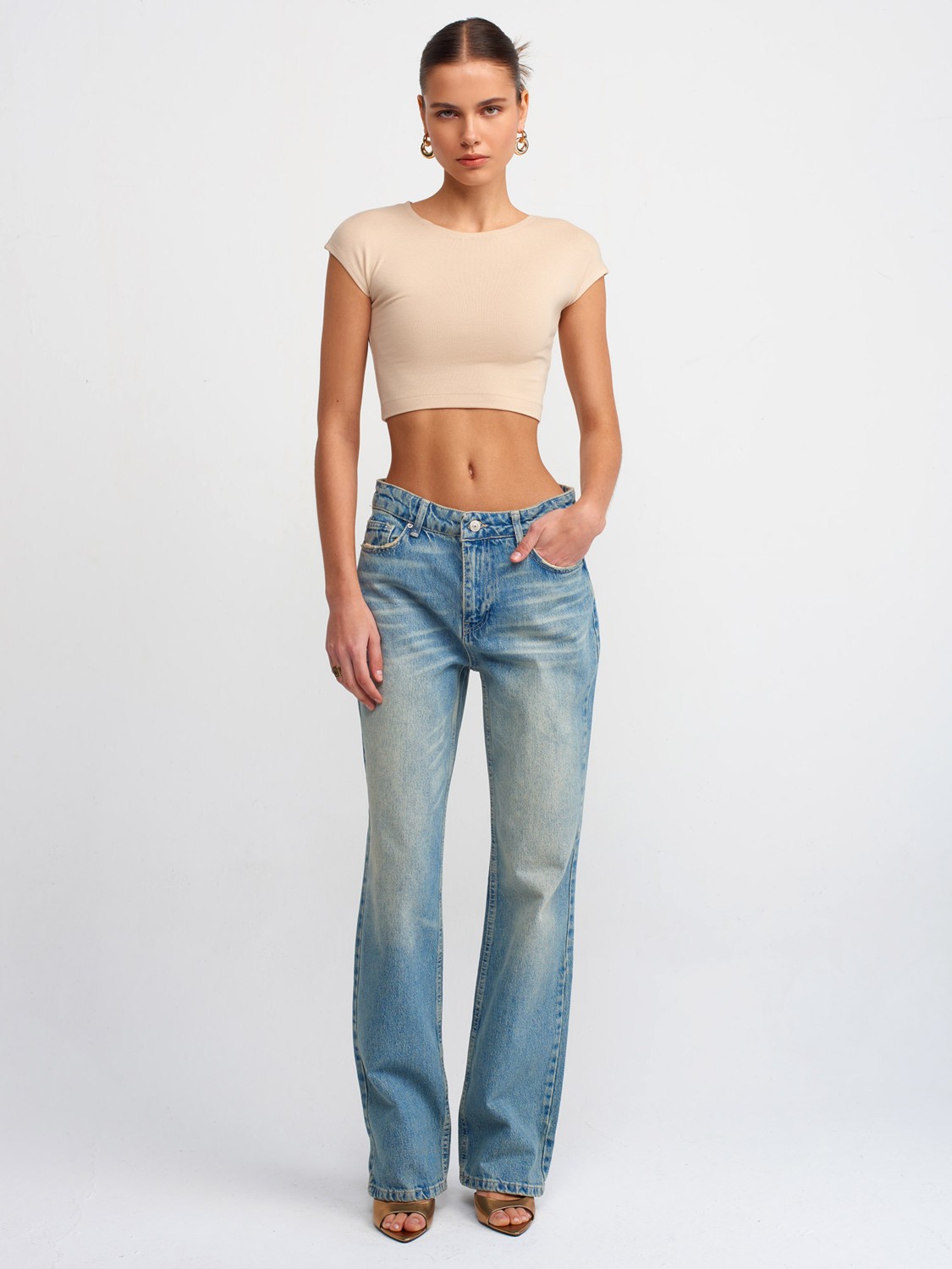 Dilvin 30528 Pamuk ve Modal Karışımlı Crop Top-Beyaz görsel 7