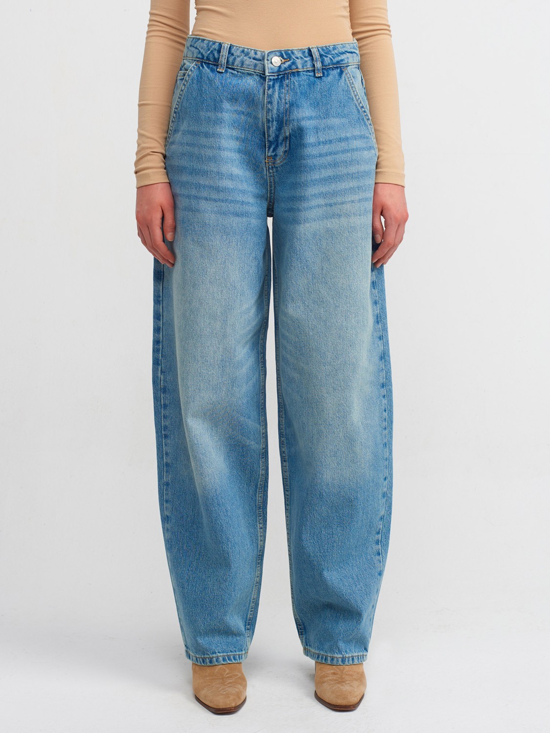 Dilvin 71415 Tint Yıkama Denim Pantolon-Mavi görsel 3