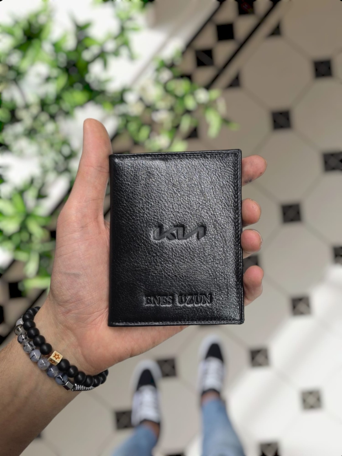 Visso Leather 1904 Kia Logolu Deri Araç Ruhsat Kılıfı- Cüzdanlı Ruhsat Kabı Isme Özel Çanta Erkek Kadın Kullanım