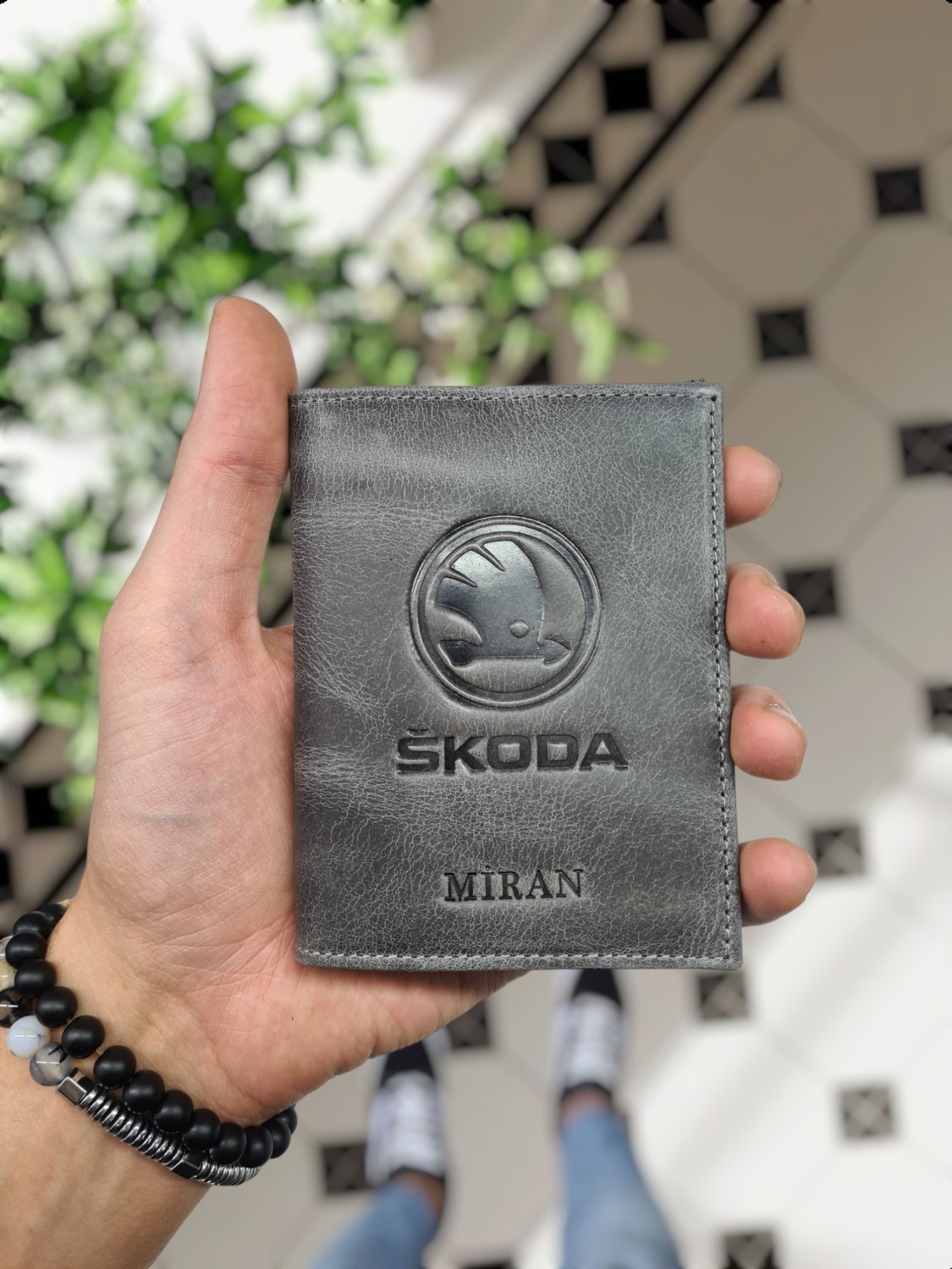 Visso Leather 1904 Visso Leathert Skoda Logolu Deri Araç Ruhsat Kılıfı Isme Özel Çanta görsel 7