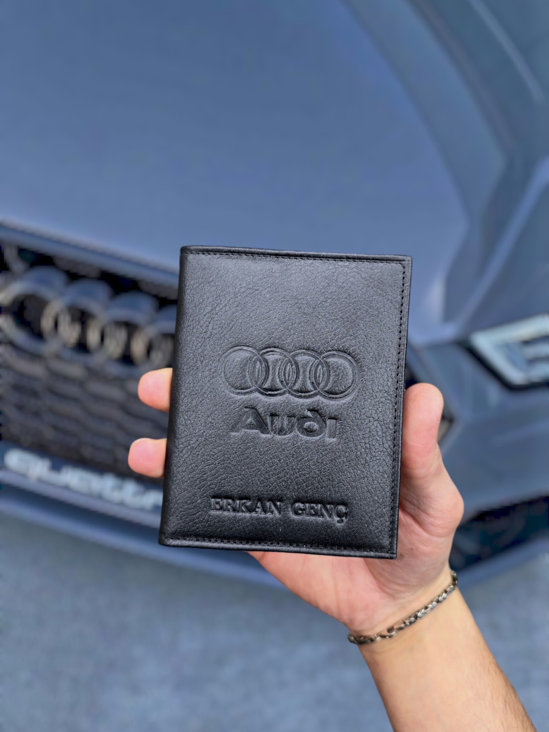 Visso Leather 1904 Audi Logolu Deri Araç Ruhsat Kılıfı - Ruhsat Kabı Isme Özel Çanta Cüzdan
