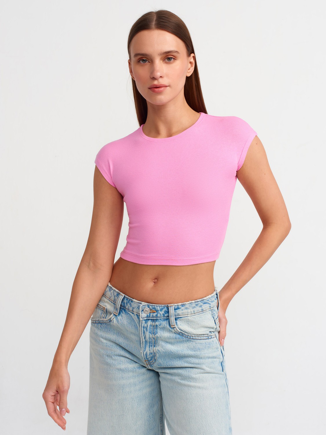 Dilvin 30528 Pamuk ve Modal Karışımlı Crop Top-Beyaz