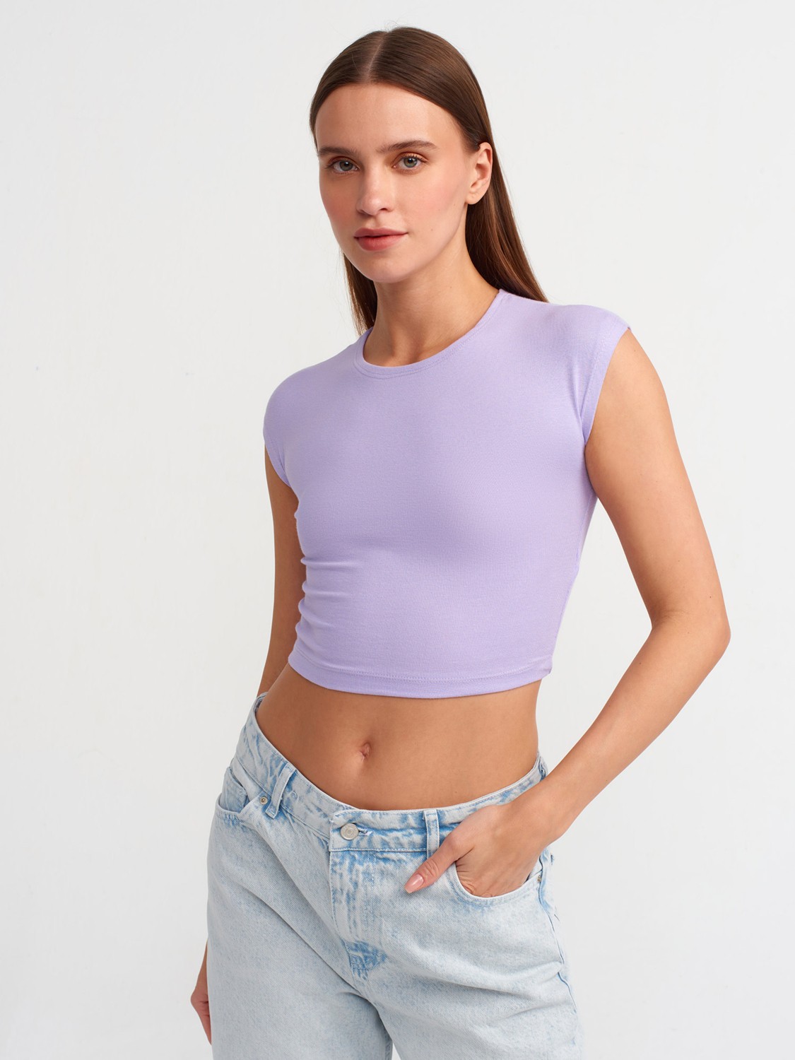 Dilvin 30528 Pamuk ve Modal Karışımlı Crop Top-Beyaz