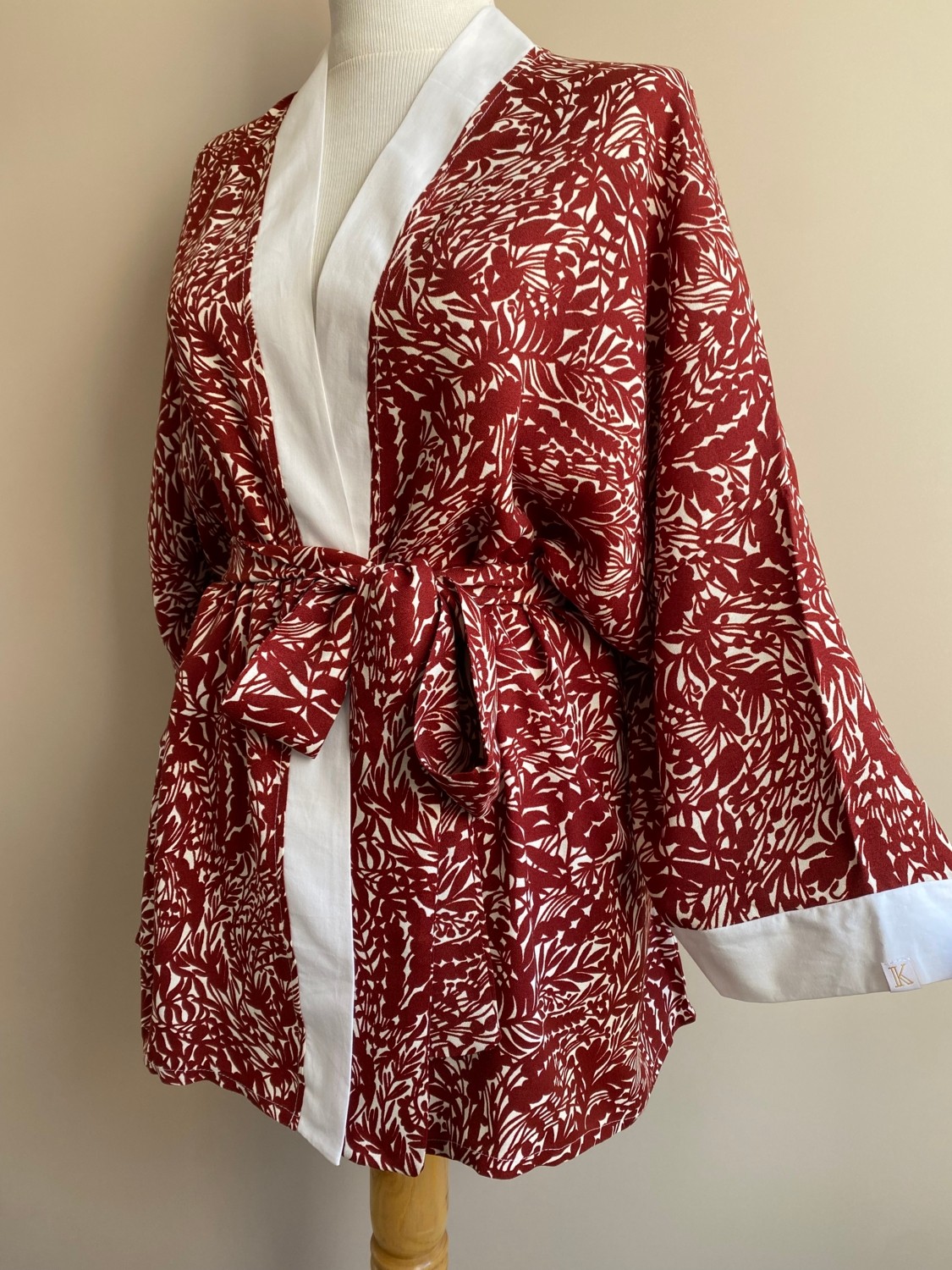 Kinua Studio Flora Çiçekli Beyaz Kırmızı Kimono görsel 2