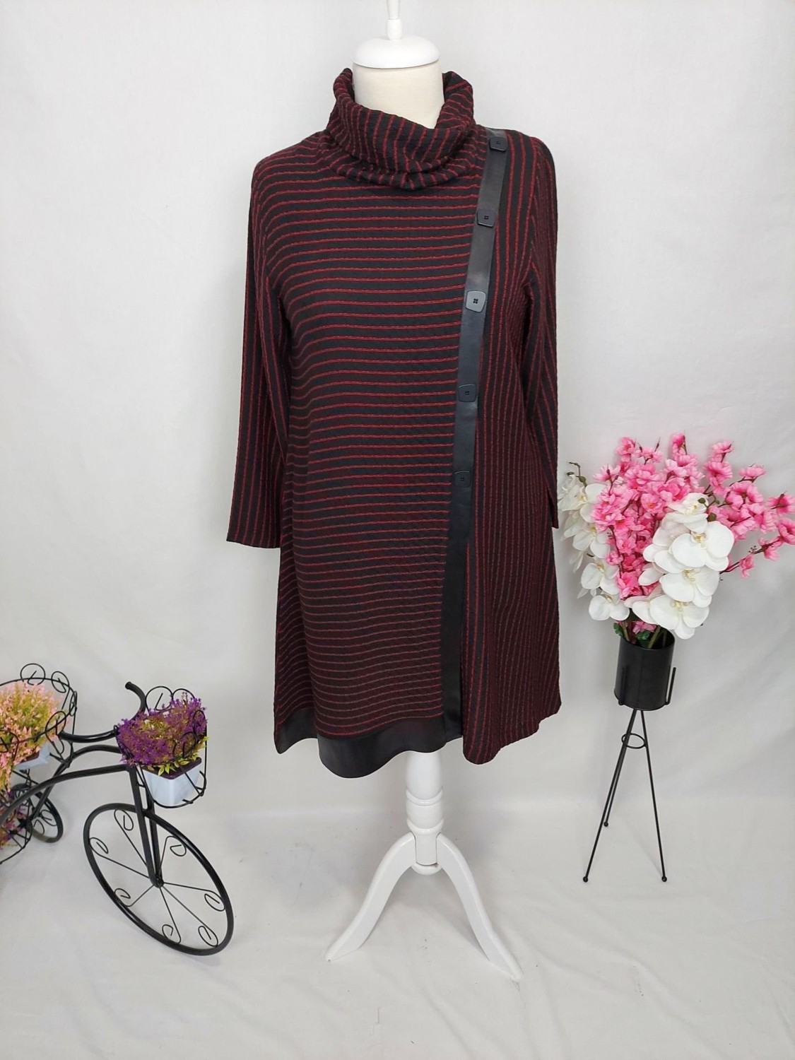Fahrettin Moda 0134 Çizgili Deri Detaylı Tunik görsel 2