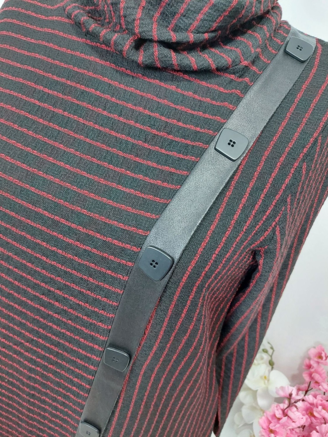 Fahrettin Moda 0134 Çizgili Deri Detaylı Tunik görsel 3