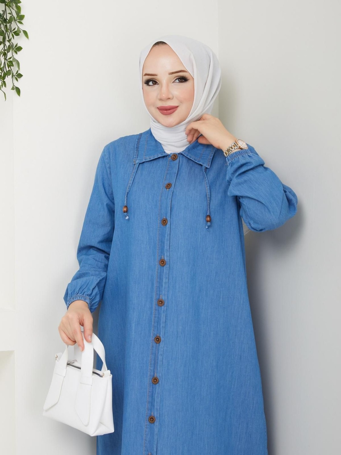 Pamuk Butik Kadın Yaka Detaylı Düğme Kapamalı Kot Kap görsel 5