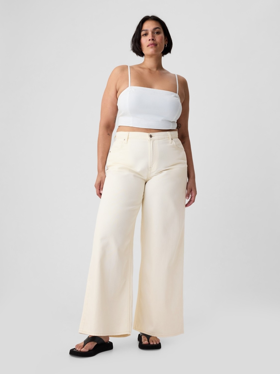 Gap Kadın Kırık Beyaz Mid Rise UltraSoft Baggy Jean Pantolon görsel 4