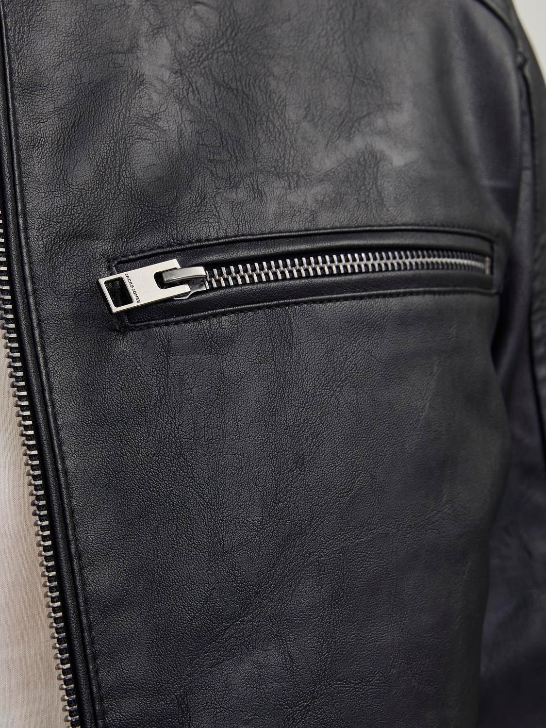 Jack & Jones Erkek Siyah Renk Bıker Deri Ceket 12261196 görsel 5