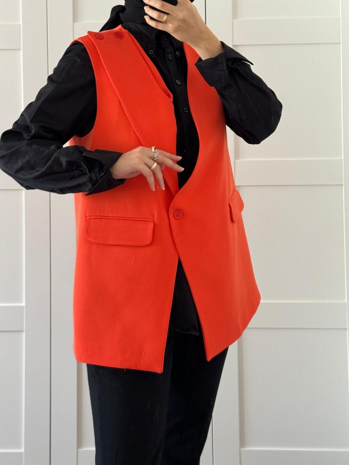 Meqlife Asimetrik Kesim 2 Farklı Model Çeket Turuncu görsel 2