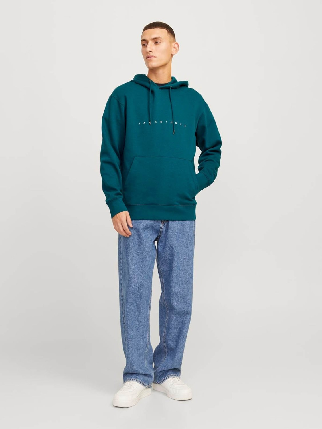 Jack & Jones JJESTAR JJ SWEAT HOOD NOO Petrol Erkek Sweatshirt görsel 4