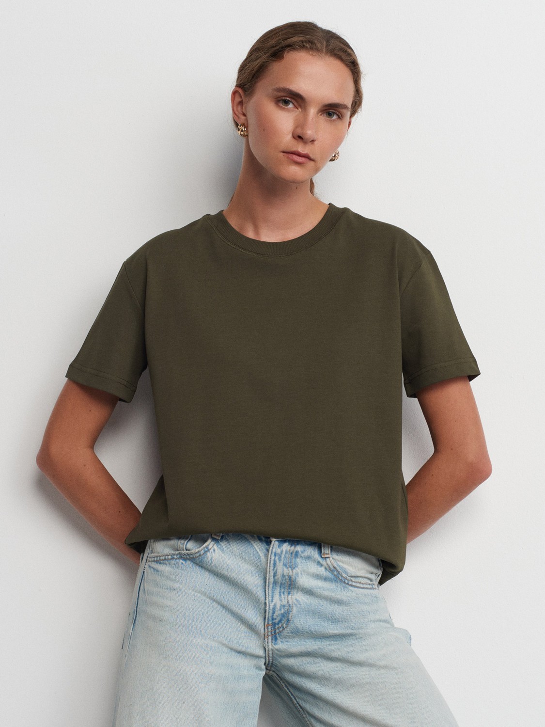 Dilvin 30312 Dekoratif Dikişli Bisiklet Yaka Tshirt-Koyu Kahve
