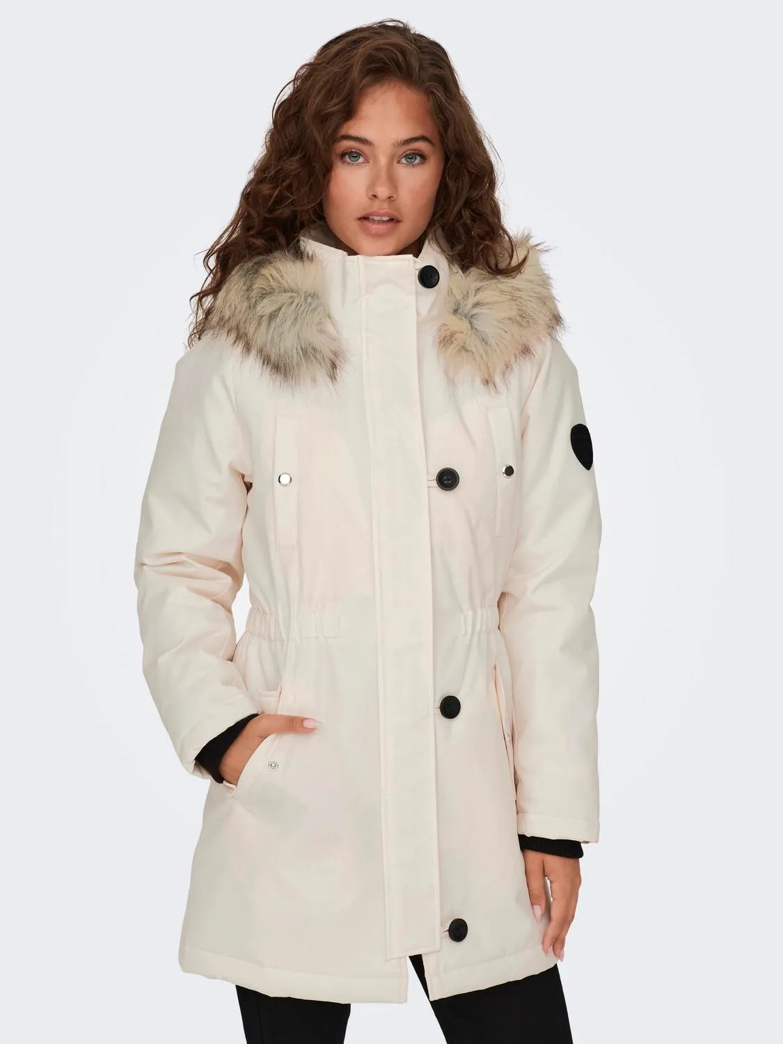 Only Kadın Kapüşonlu Ekru Parka Mont - 15304625 görsel 3