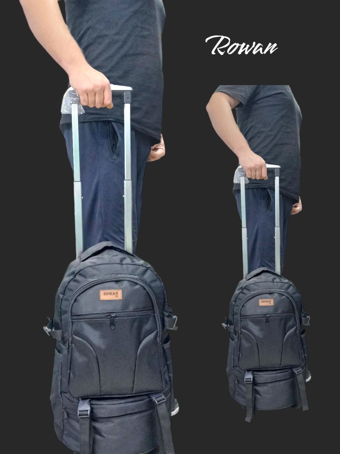 Rowan Çanta Rowan Çekçekli +Termal Matara Çantalı Siyah Kabin Boy ,Portatif Seyahat Çantası 56*34*27 Cm görsel 4