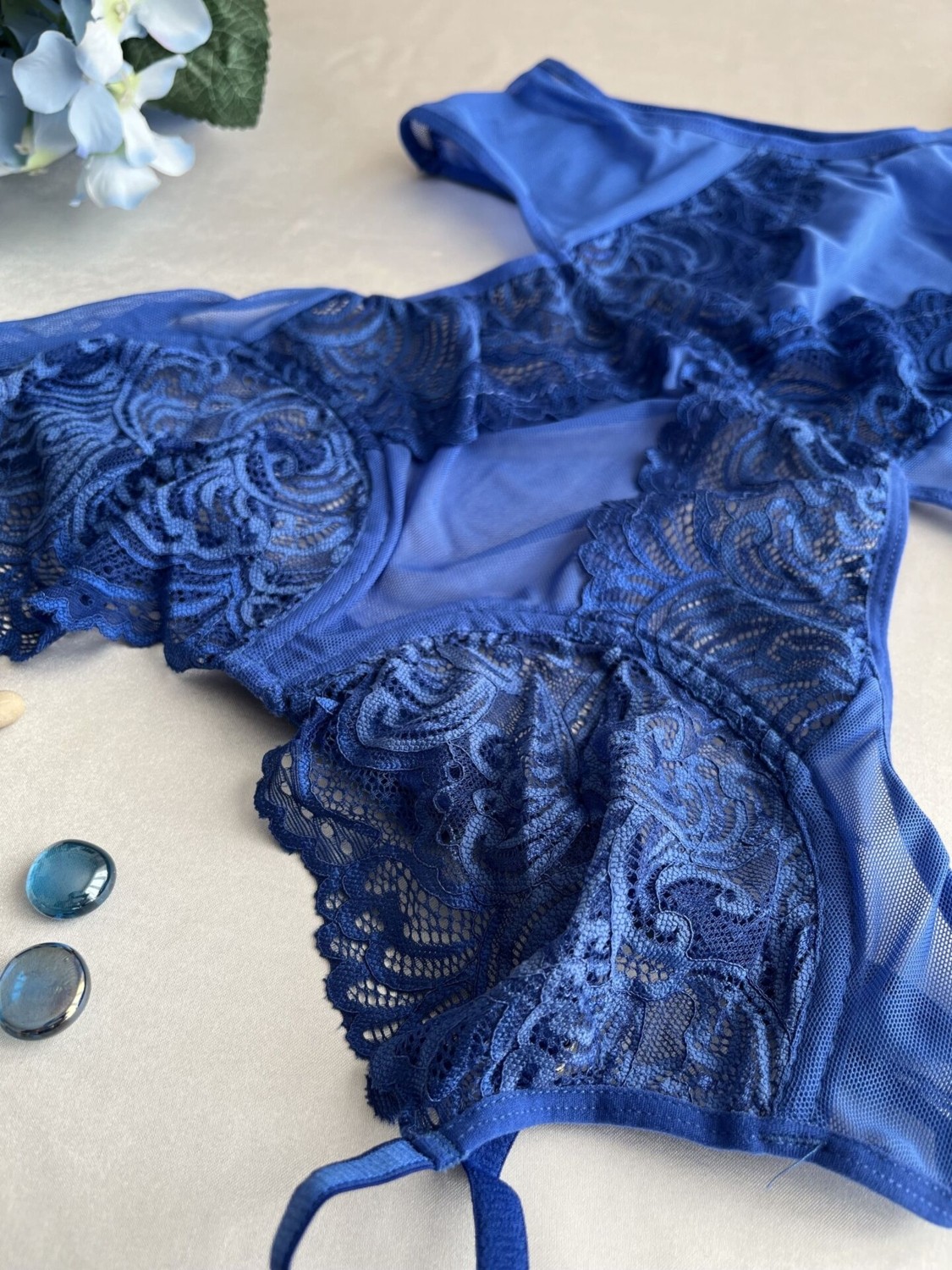 BKT -9008 Saks Mavisi Dantel Detaylı Bodysuit Babydoll Kadın İçin Zarif ve Çekici görsel 5