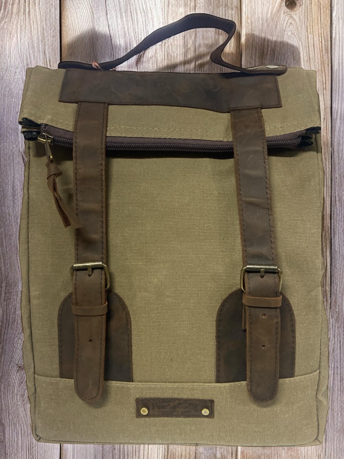 Old Cotton Cargo Vintage Salaş Kanvas Deri Su Geçirmez Design Unisex Gezi Okul Seyahat Kamp Sırt Çantası 28 cm x 37 cm