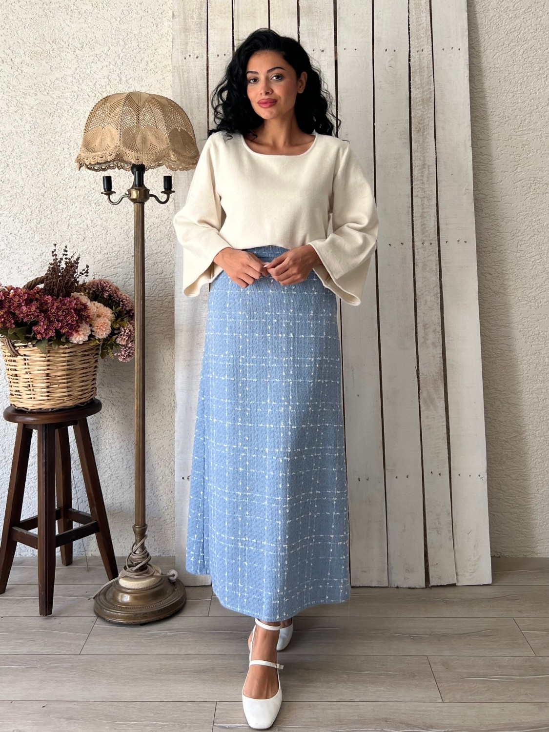 Küçüğüm Butik Uzun Indigo Mavisi Tüvit Etek görsel 5