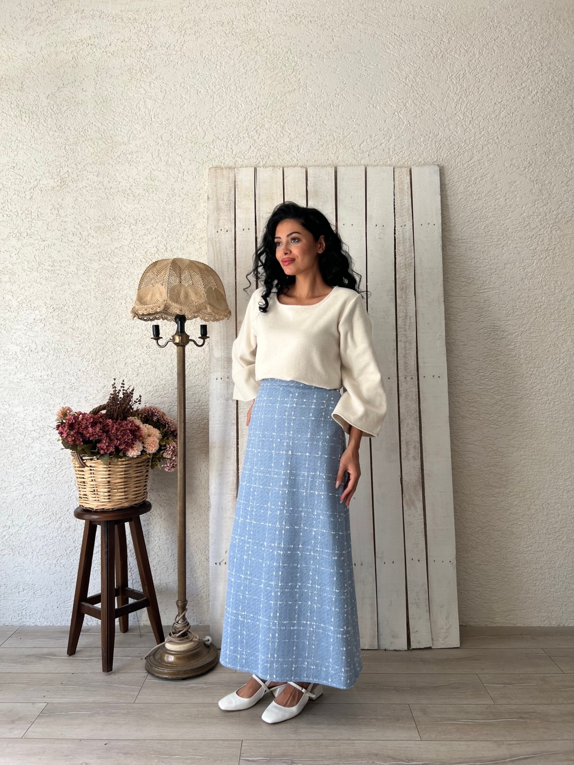 Küçüğüm Butik Uzun Indigo Mavisi Tüvit Etek görsel 7