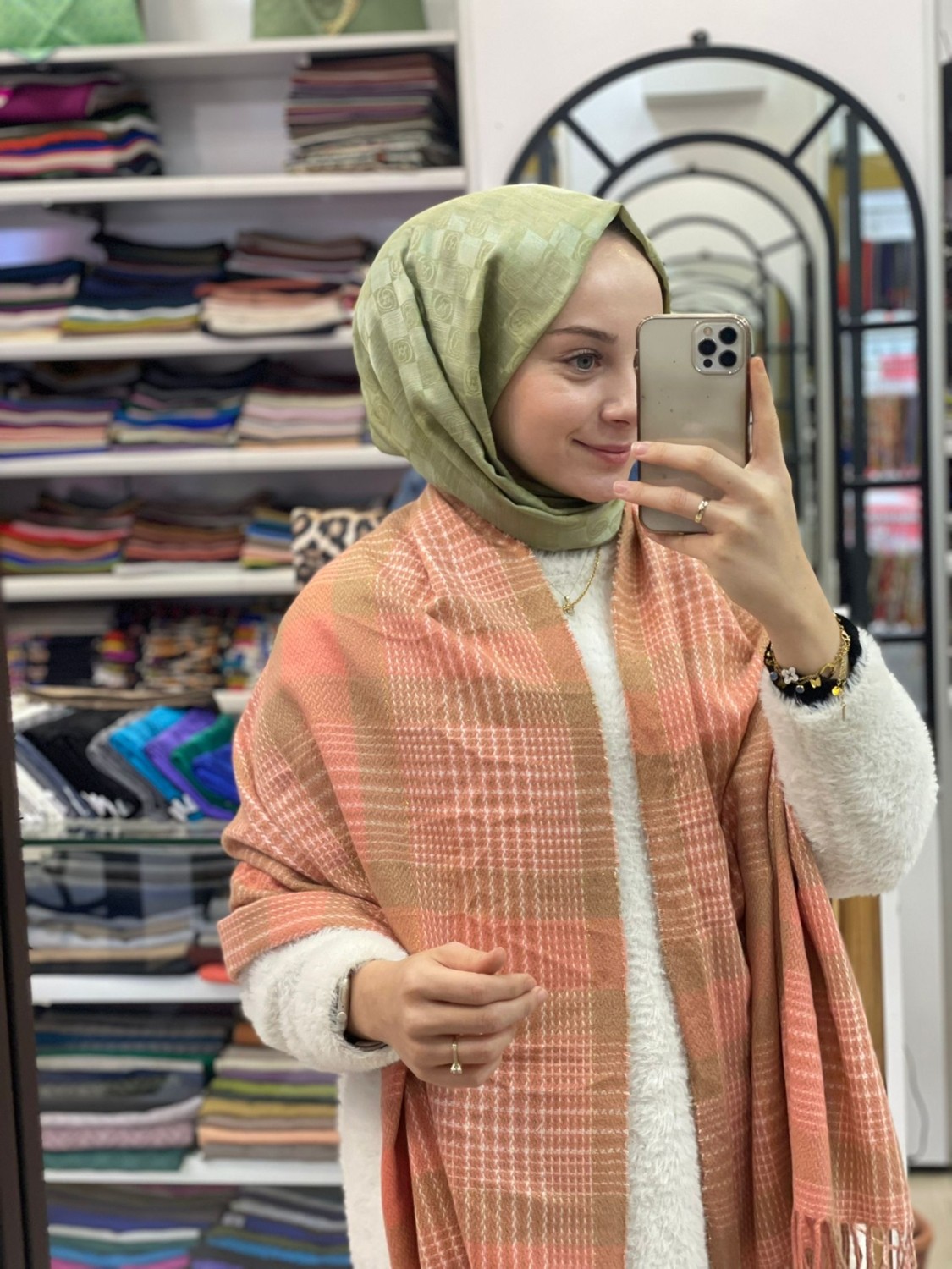 Sima Gül Kurusu Sima Kışlık Ekoseli Tüvit Desen Omuz Şalı