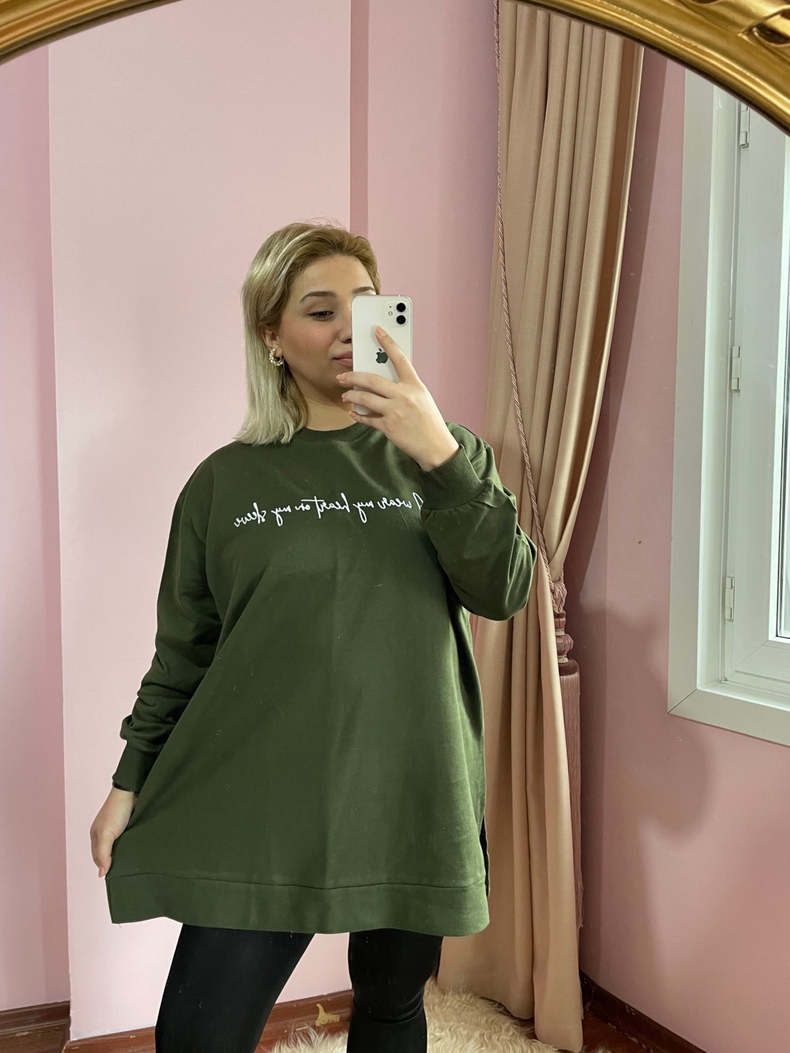 Gokili Butik Kadın Büyük Beden Haki Renk Sweat Tunik görsel 7
