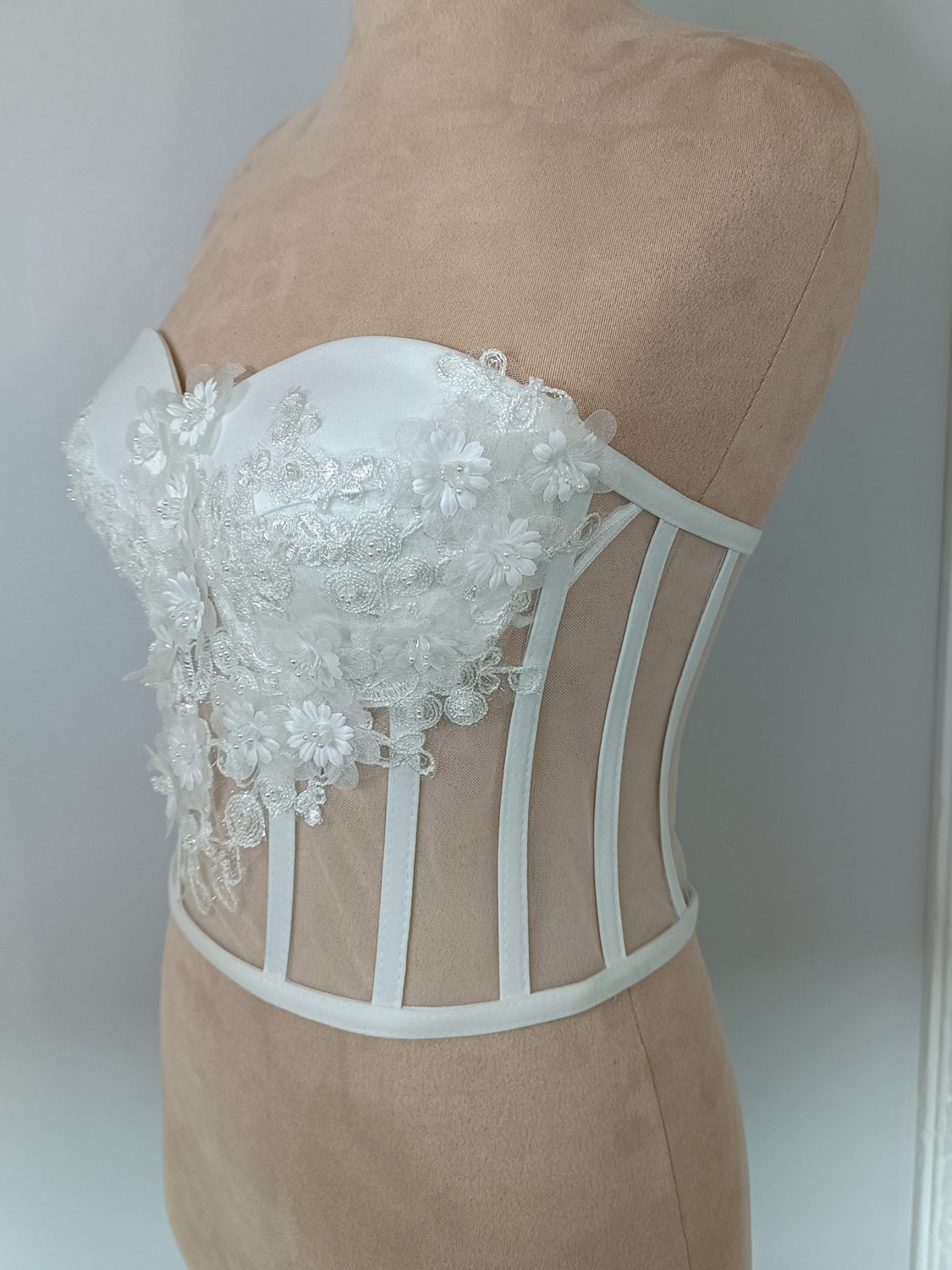 Aybi Butik Transparan Çiçekli Balenli Bağlamalı Büstiyer görsel 2