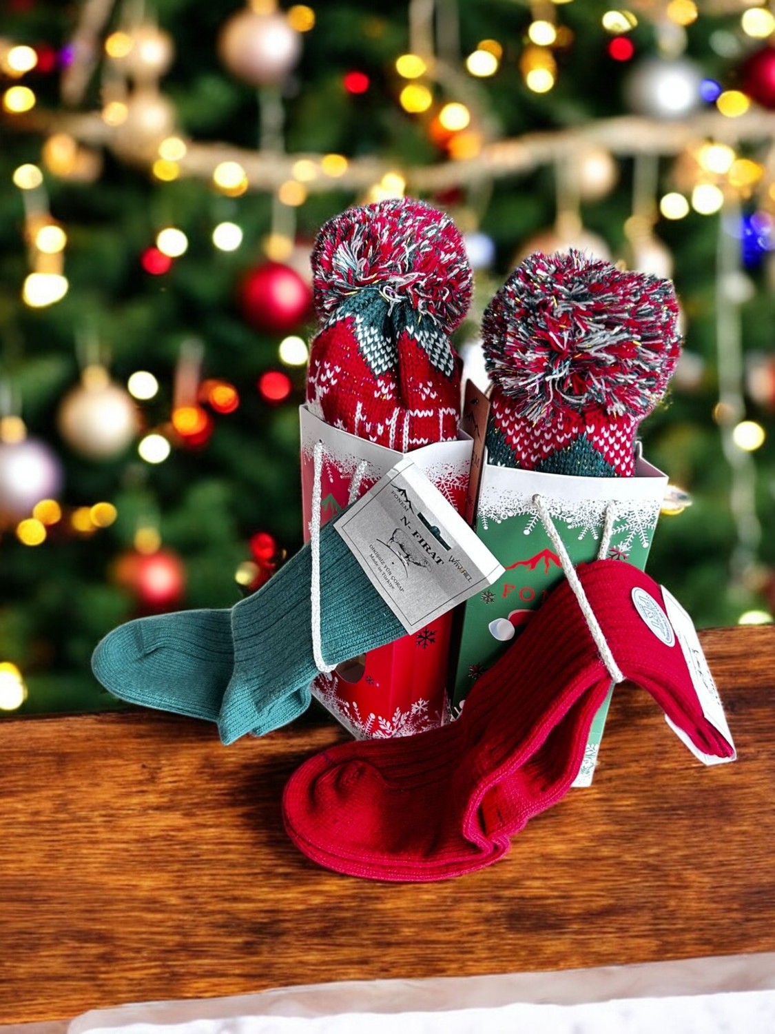 Fırat Kadın 2’li Yünlü Yılbaşı Çorap Seti, Christmas & Snowman Desenli