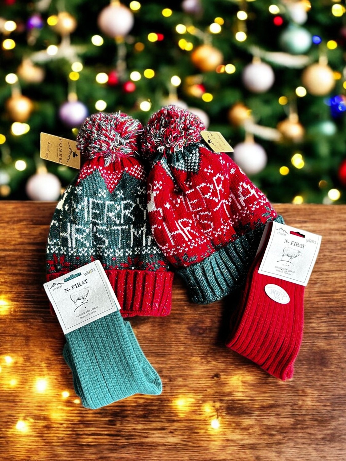 Fırat Kadın 2’li Yünlü Yılbaşı Çorap Seti, Christmas & Snowman Desenli görsel 4