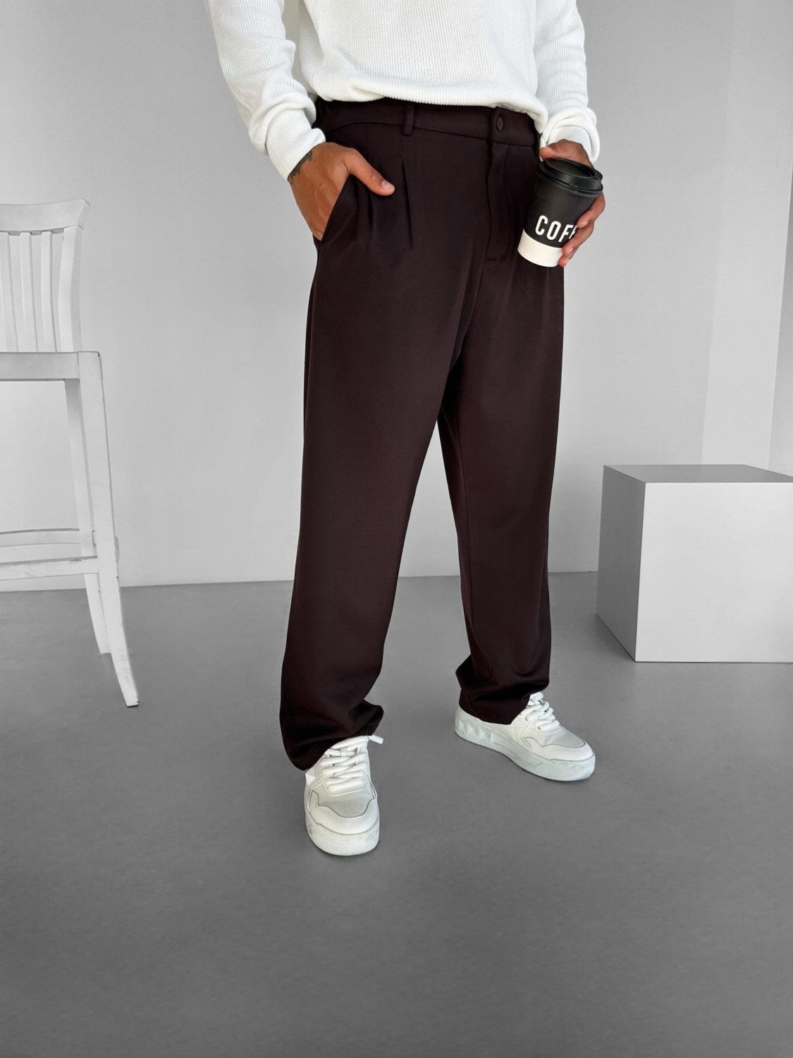 Abluka Online Erkek Baggy Fit Kumaş Pantolon Siyah görsel 4