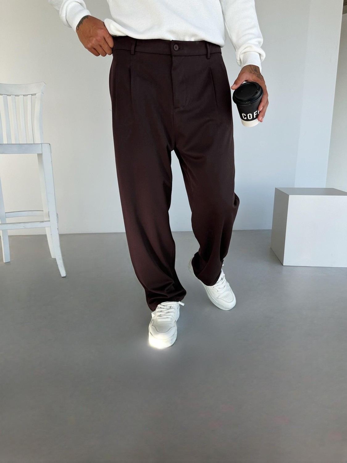 Abluka Online Erkek Baggy Fit Kumaş Pantolon Siyah görsel 5