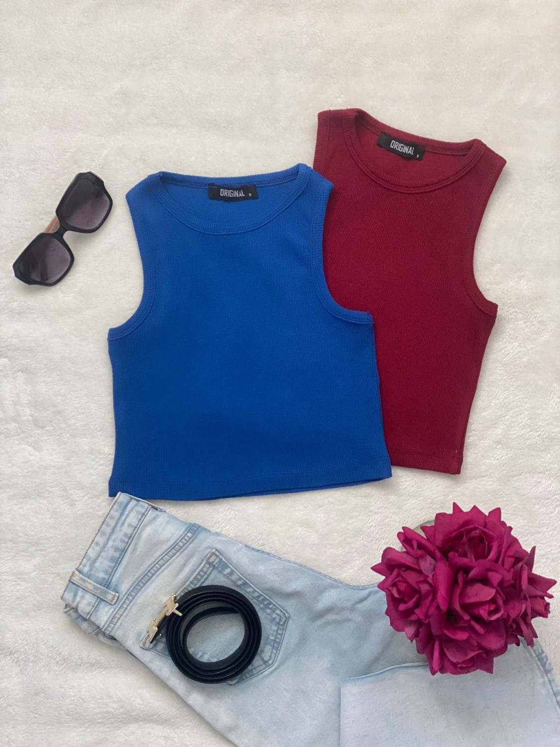 Wearflawless 2'li Adet Kadın Halter Yaka Fitilli Askılı Sıfır Kol Crop Bluz görsel 3