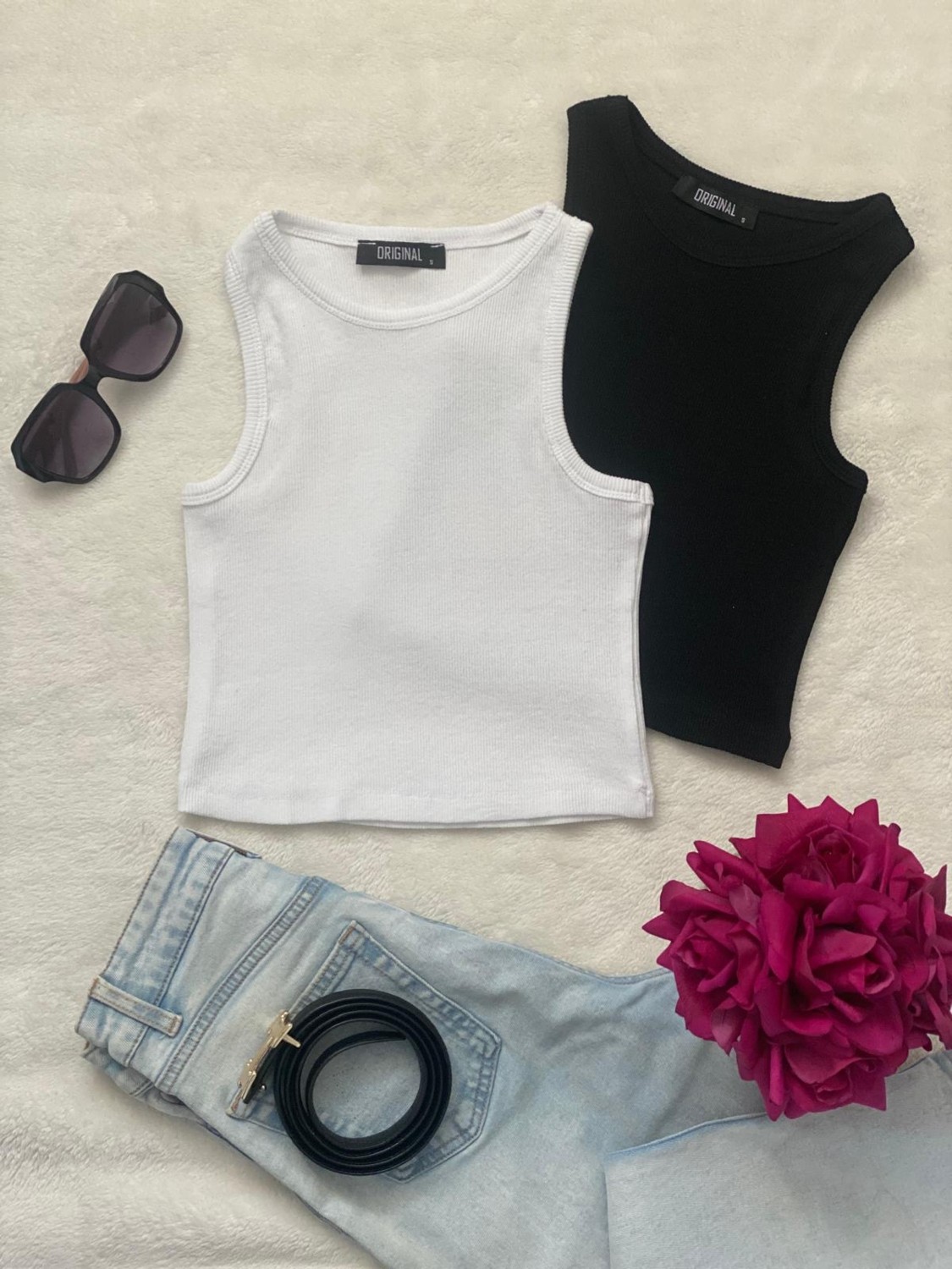 Wearflawless 2'li Adet Kadın Halter Yaka Fitilli Askılı Sıfır Kol Crop Bluz