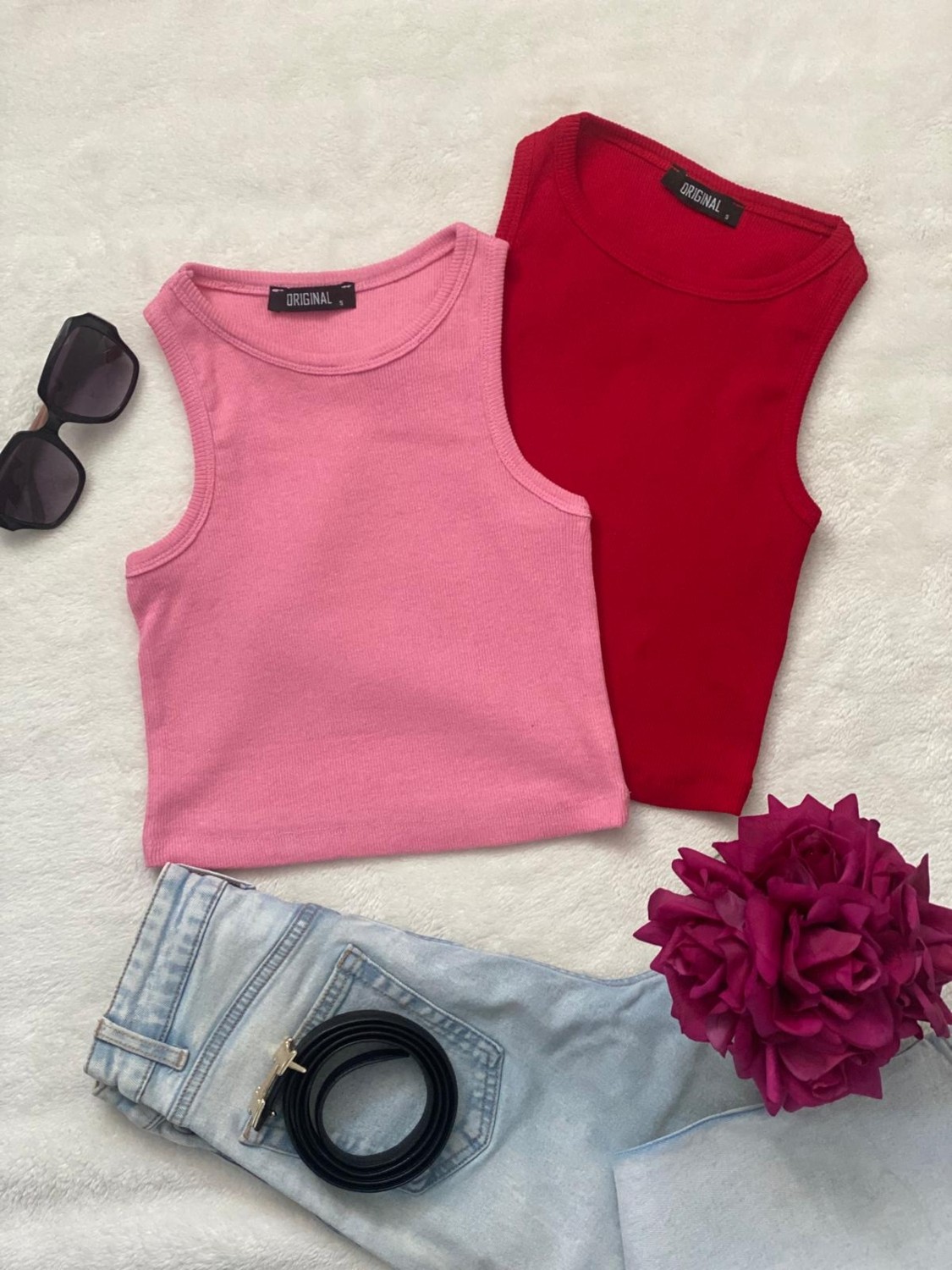 Wearflawless 2'li Adet Kadın Halter Yaka Fitilli Askılı Sıfır Kol Crop Bluz görsel 2