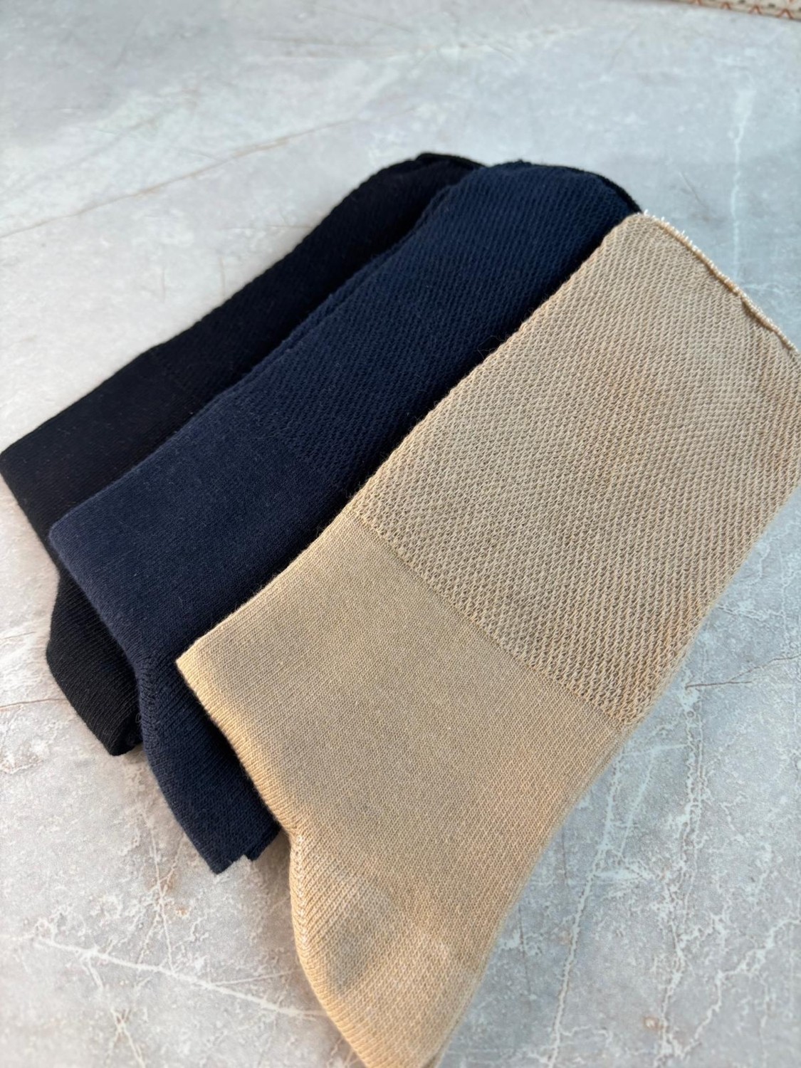 Sky Socks 3'lü Şeker Lastiksiz Dikişsiz Sıkmayan Bej-Siyah-Lacivert Soket Çorabı
