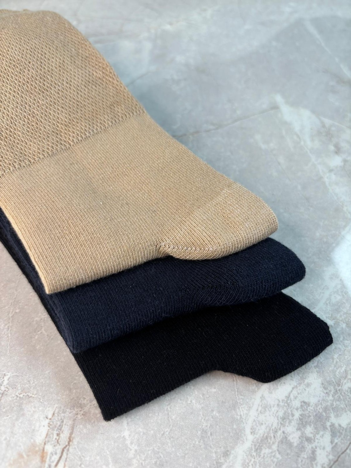 Sky Socks 3'lü Şeker Lastiksiz Dikişsiz Sıkmayan Bej-Siyah-Lacivert Soket Çorabı görsel 4