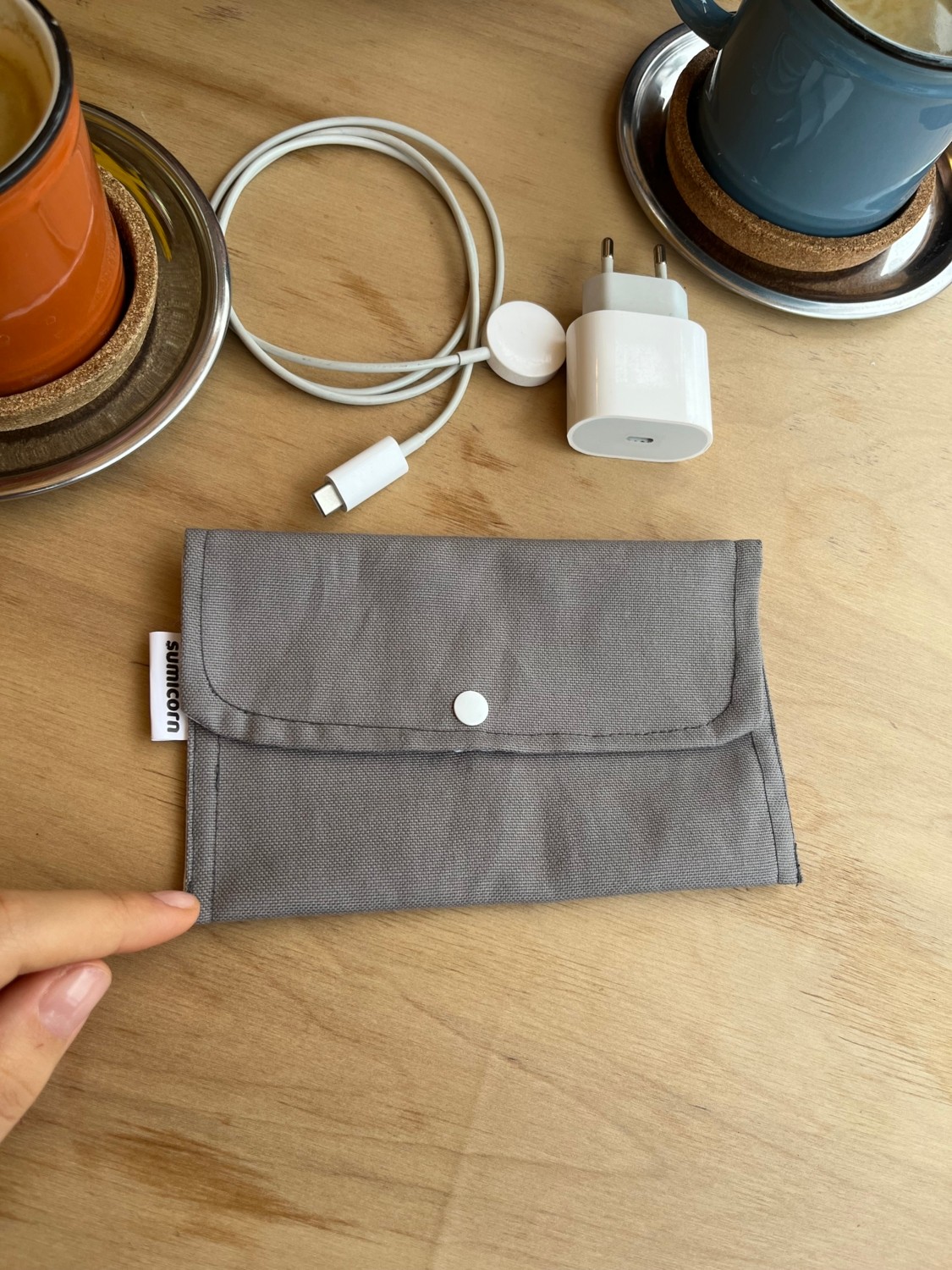 Sumicorn Design Soft Keten Yıkanabilir Çıtçıt Detaylı Ped Çantası, Mini Cüzdan,kartlık,çanta Içi Düzenleyici