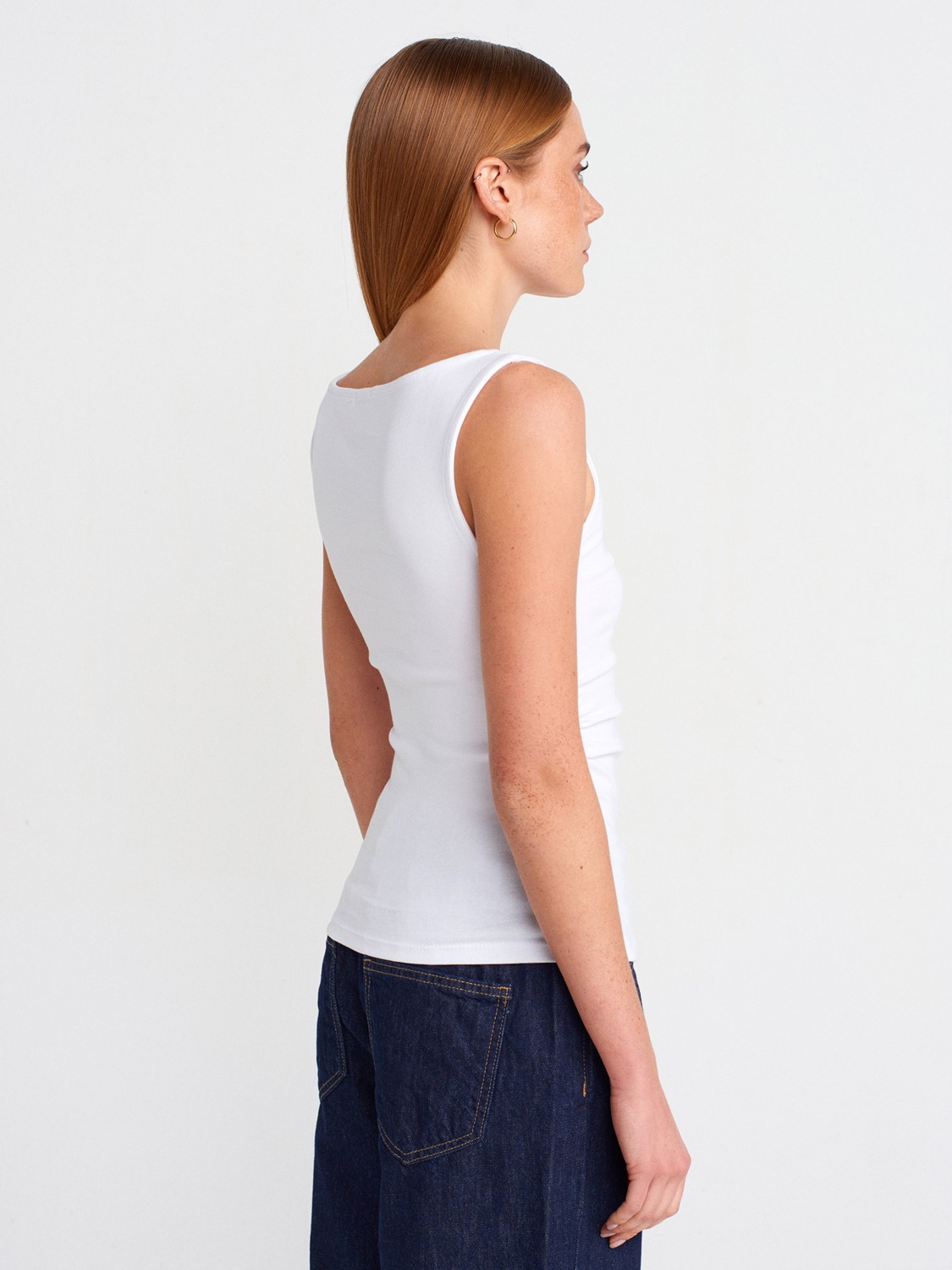 Dilvin 31589 Büzgülü Kayık Yaka Top-Beyaz görsel 6