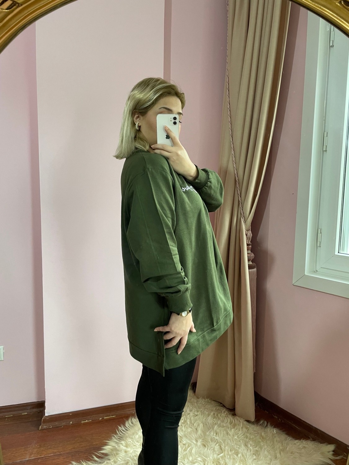 Gokili Butik Kadın Büyük Beden Haki Renk Sweat Tunik görsel 2