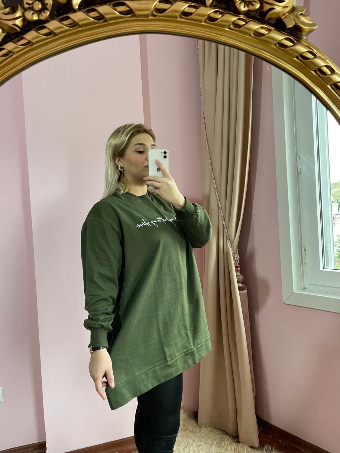 Gokili Butik Kadın Büyük Beden Haki Renk Sweat Tunik görsel 3