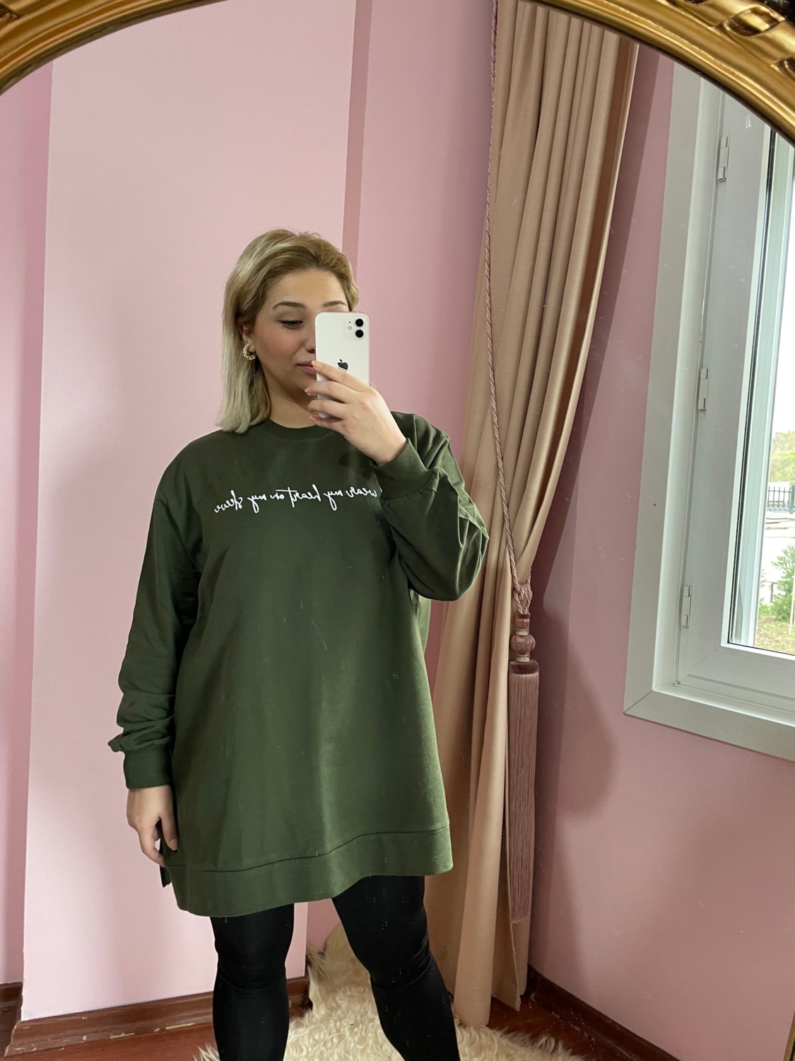 Gokili Butik Kadın Büyük Beden Haki Renk Sweat Tunik