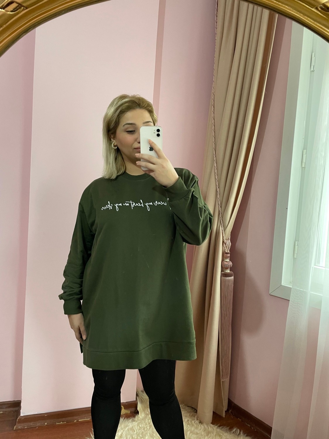 Gokili Butik Kadın Büyük Beden Haki Renk Sweat Tunik görsel 4