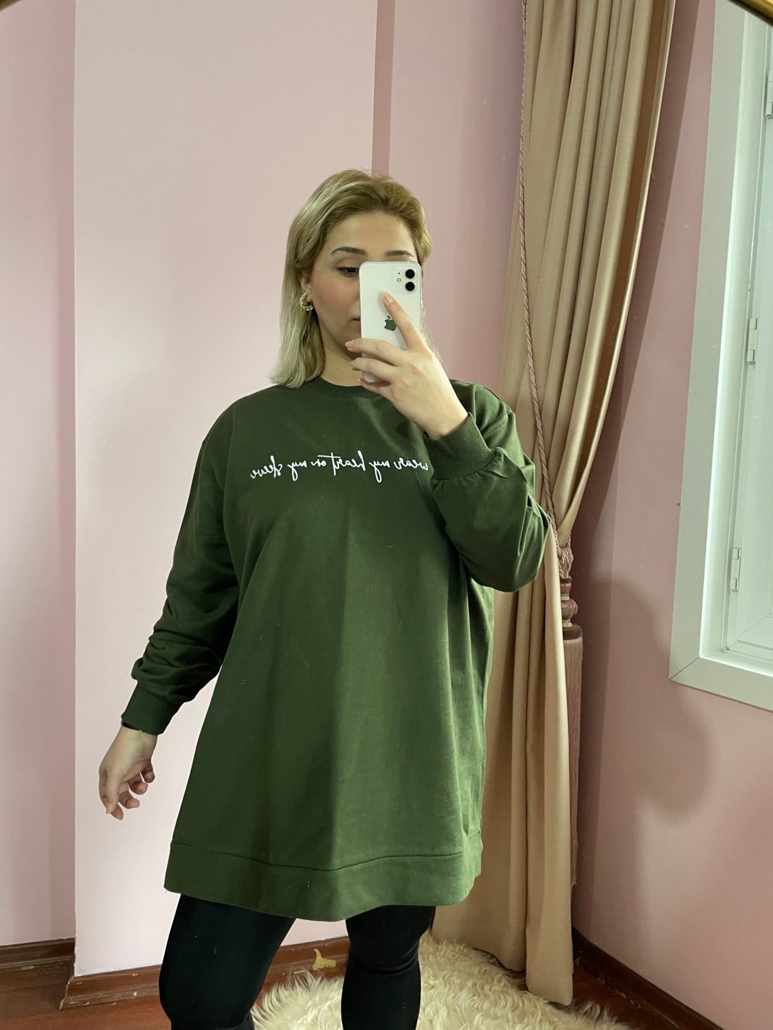 Gokili Butik Kadın Büyük Beden Haki Renk Sweat Tunik görsel 5