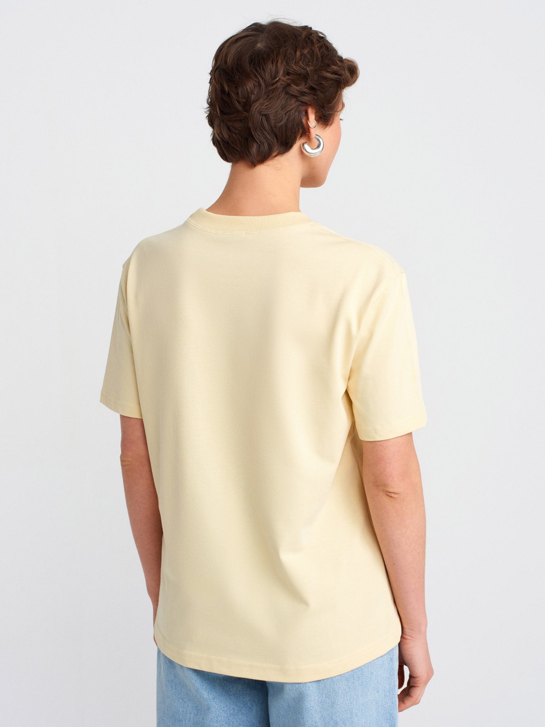 Dilvin 30312 Dekoratif Dikişli Bisiklet Yaka Tshirt-Koyu Kahve görsel 2