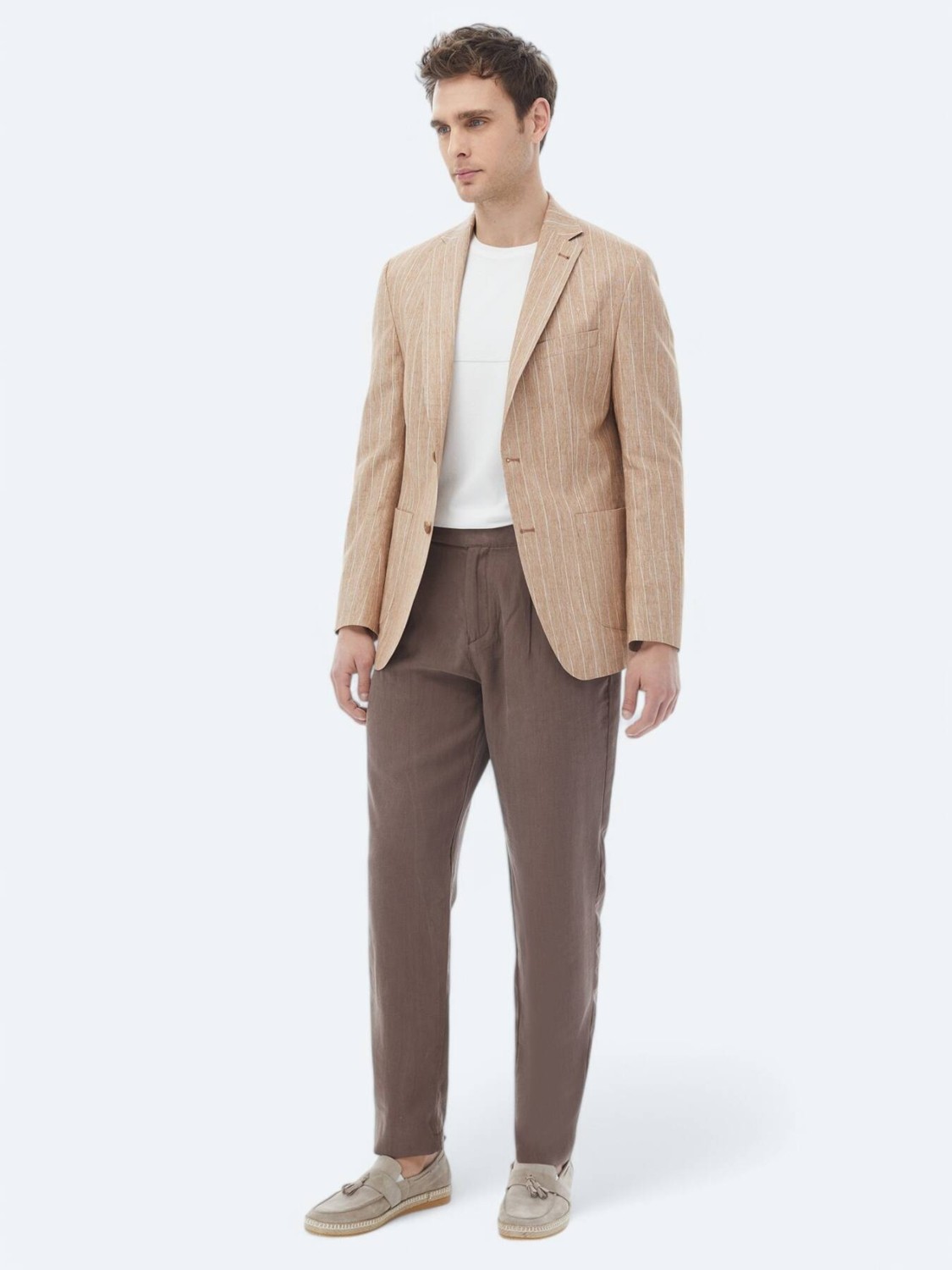 Kip Kiremit Çizgili Modern Fit Pamuk Karışımlı Ceket görsel 2
