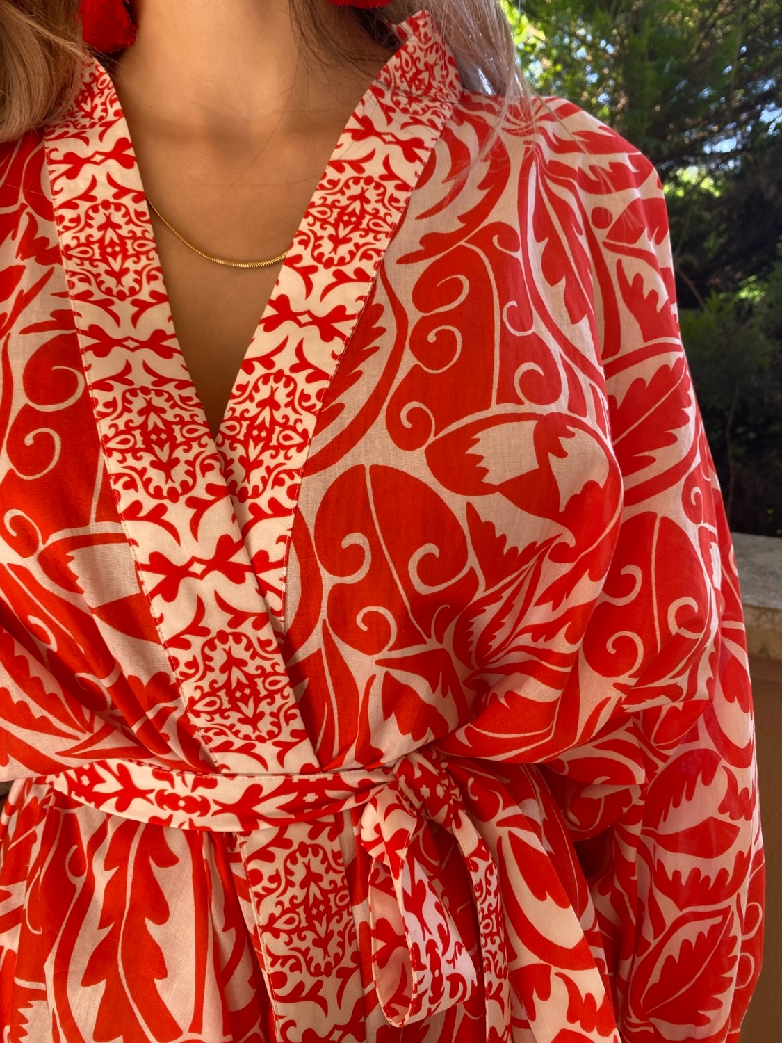 Kyleen Nar Çiçeği Rengi Desenli Sunset Kimono görsel 4
