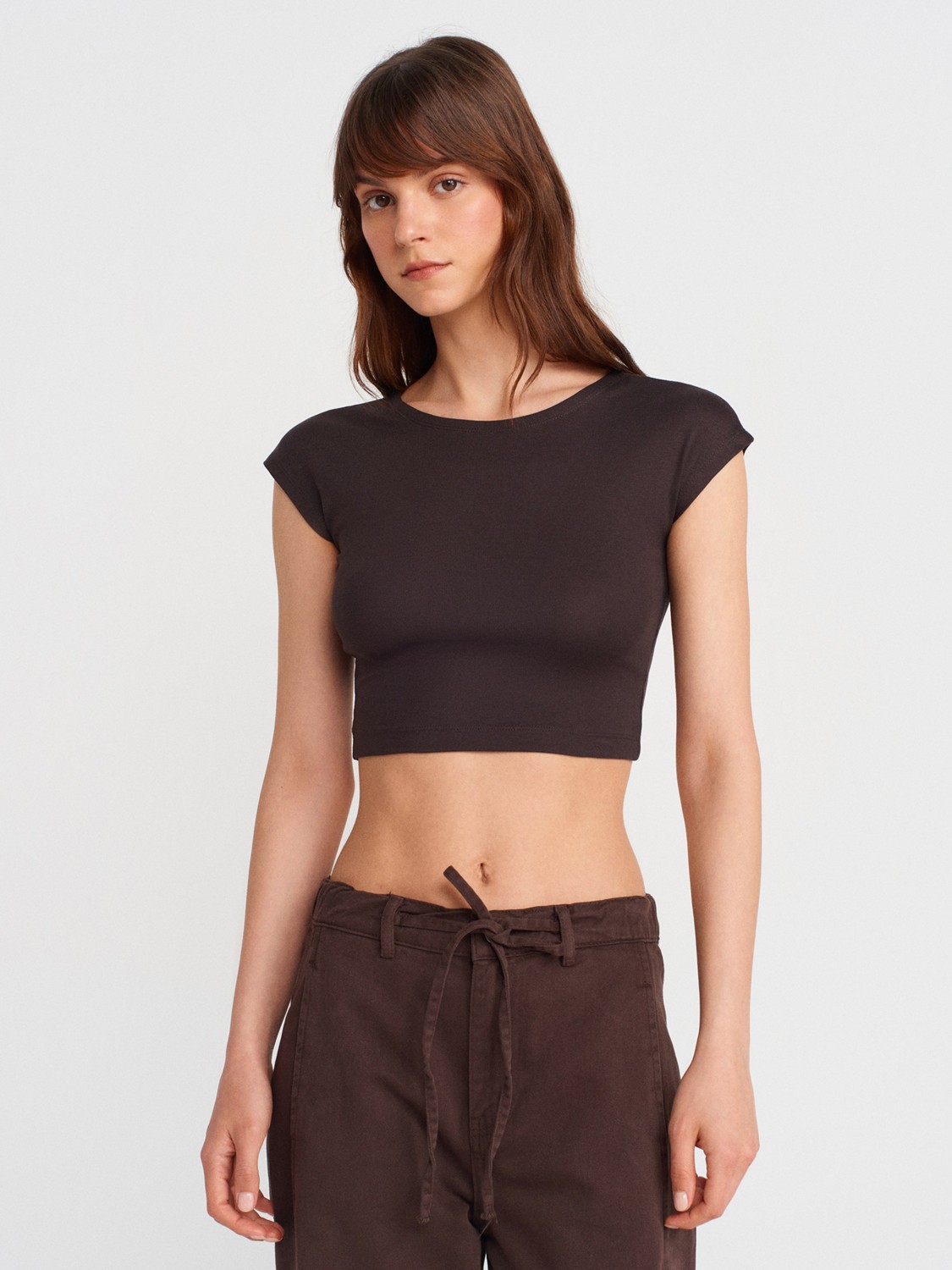 Dilvin 30528 Pamuk ve Modal Karışımlı Crop Top-Beyaz görsel 3
