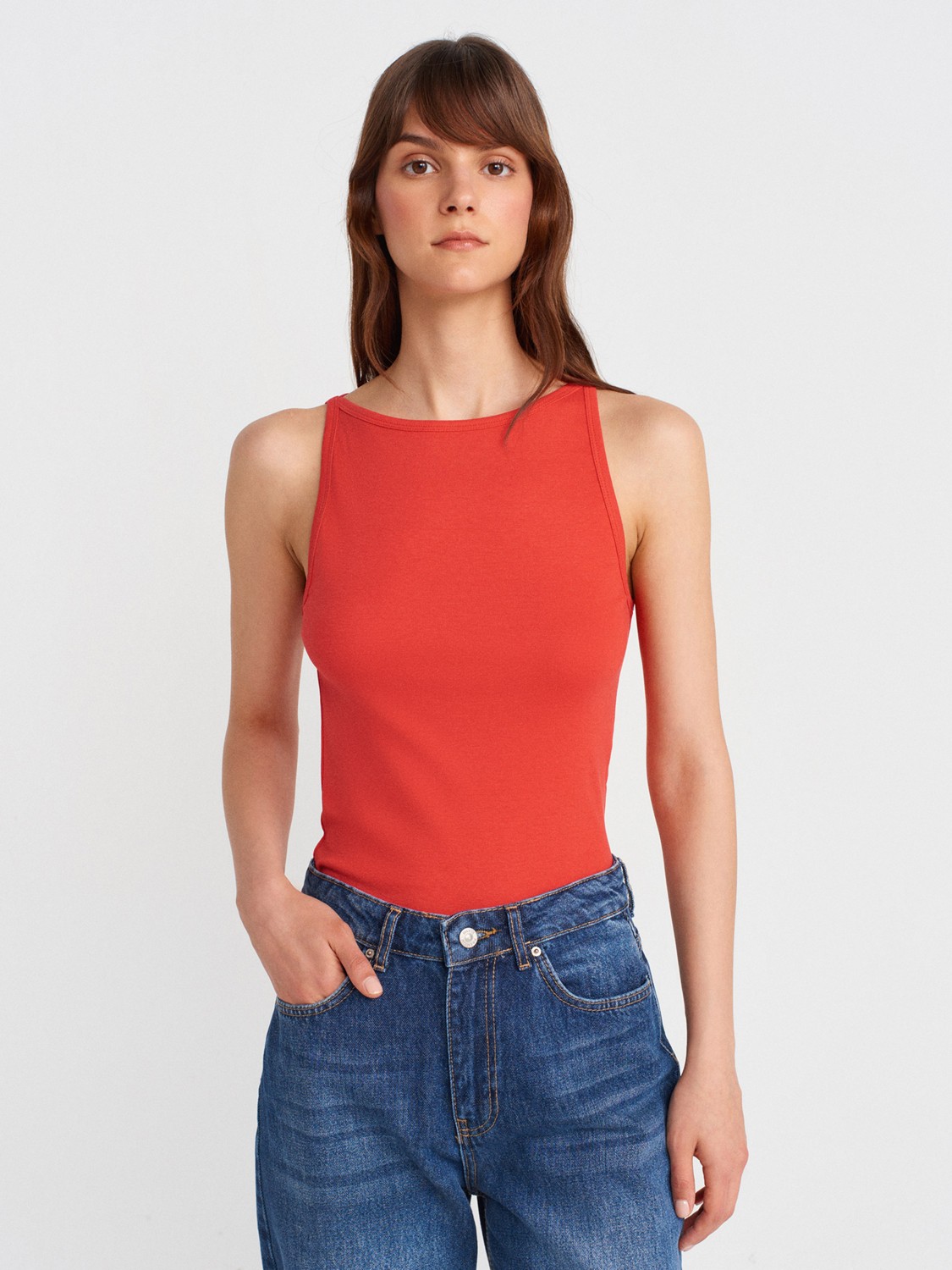 Dilvin 21048 Halter Yaka Top-Koyu Kahve