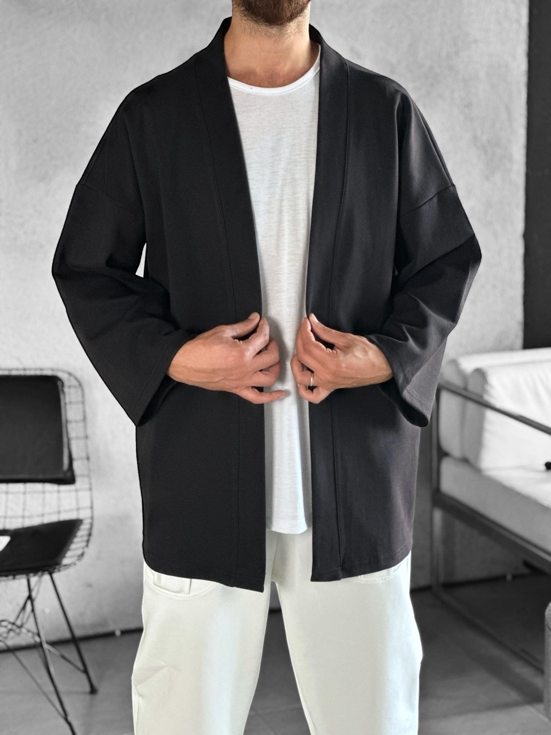 Cocopelli Fakir Kol Siyah Erkek Kimono COC2275 görsel 3