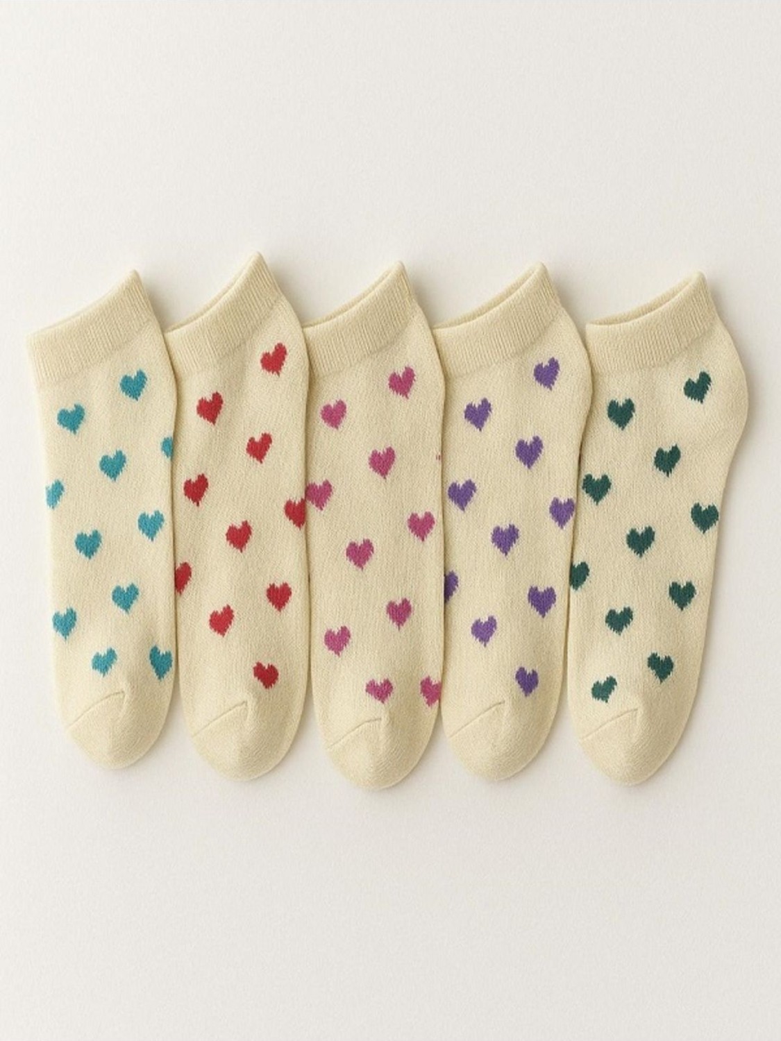 Black Arden Socks Kız Kalp Desenli Çocuk Patik Seti 5'li Okul Günlük Mevsimlik