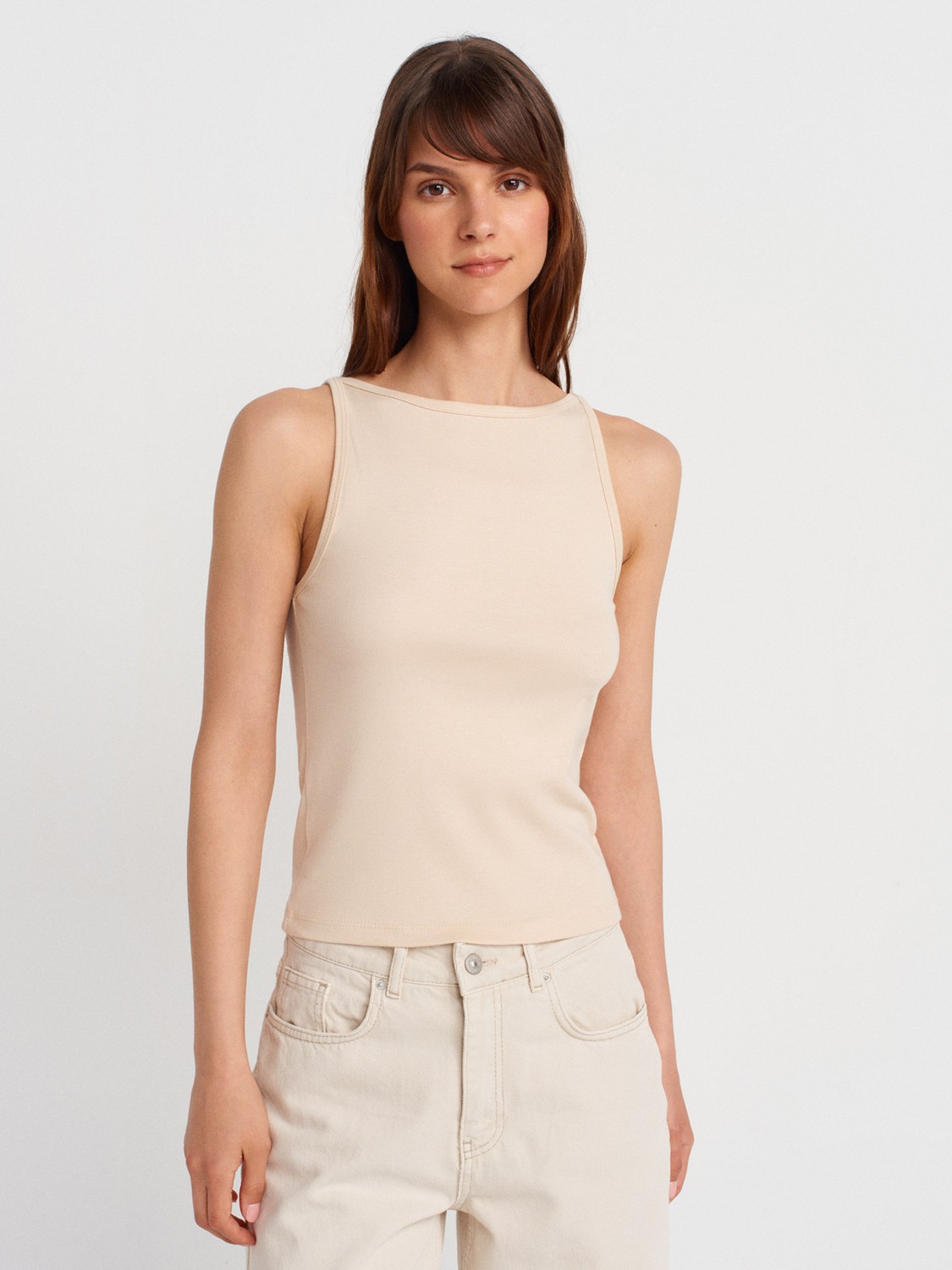 Dilvin 21048 Halter Yaka Top-Koyu Kahve